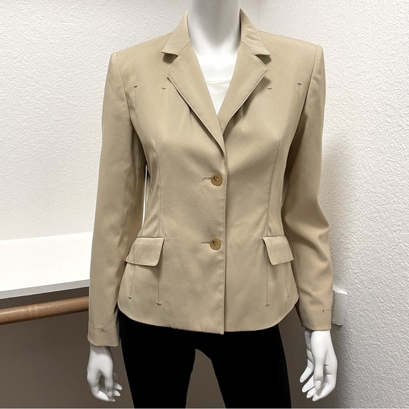 Harvé Benard Collection Tan Two button STITCH blazer Sz 4 - Picture 1 of 9